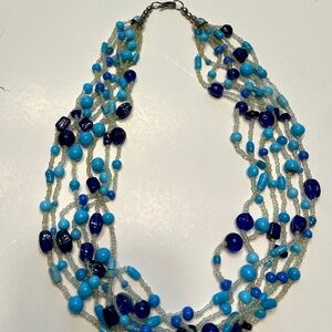 VINTAGE  Czech GLASS SEED BEAD COBALT BLUE MULTI STRAND NECKLACE 22"